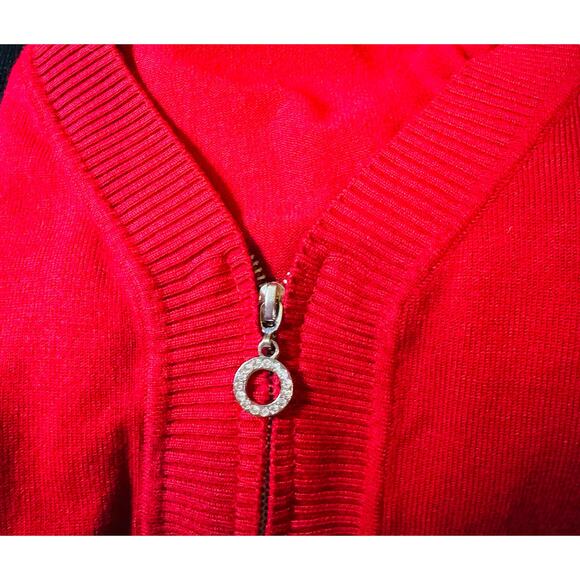 Cable & Gauge Women Red Rhinestone Quarter Zip V Neck Long Sleeve Sweater Large - Picture 10 of 10